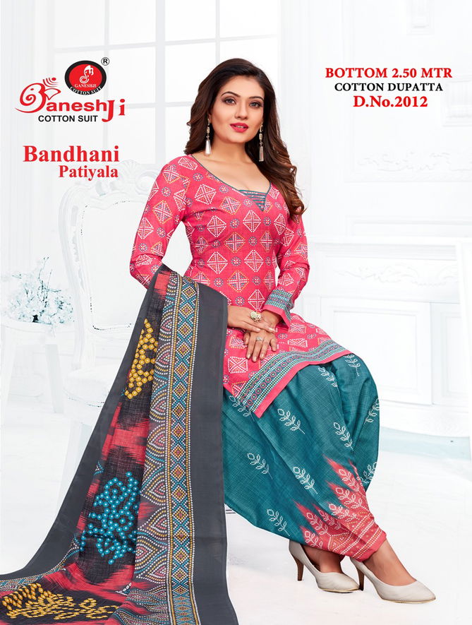 Ganeshji Bandhani Patiyala 2 Fancy Regular Wear Printed Cotton Dress Material Collection